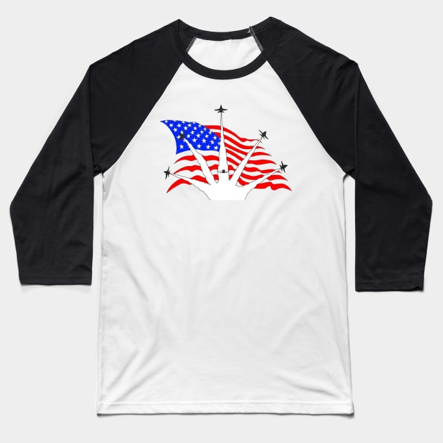 F18 Hornets flying over American Flag Ver 4 Baseball T-Shirt by Joseph Baker